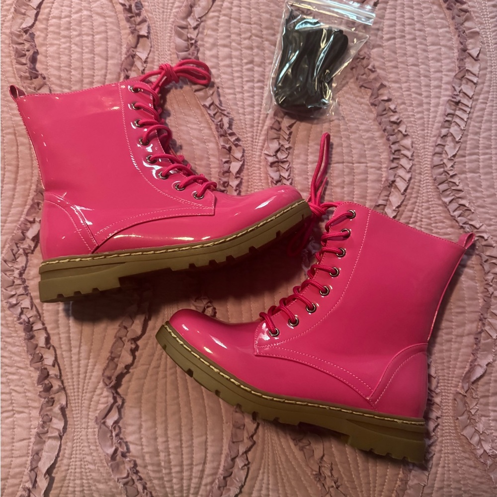 Pink Patent Combat Boots